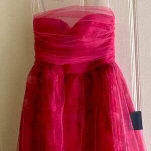 Brand new strapless t-length fuschia dress